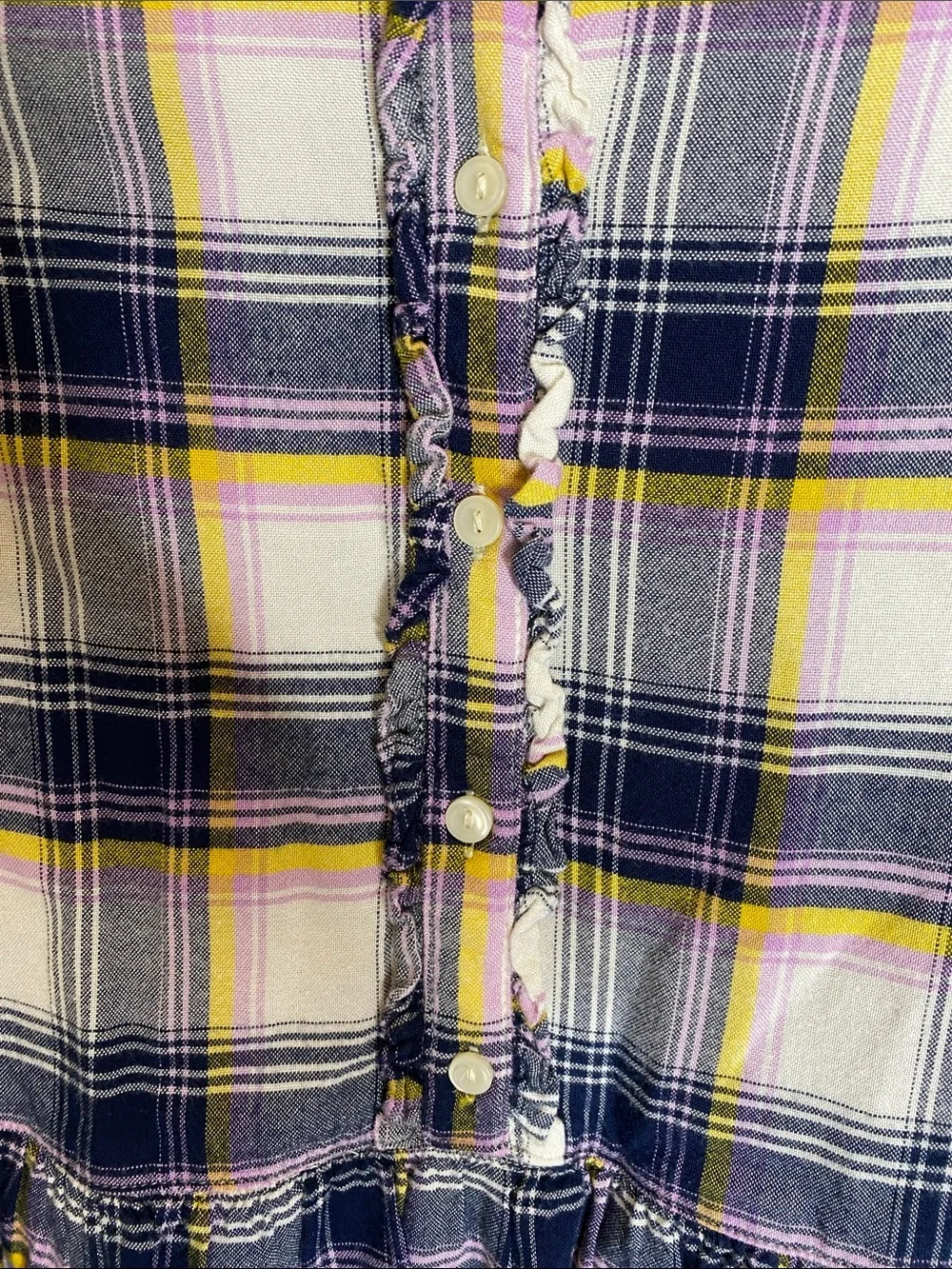 GAP kids Plaid Button Front Dress in Navy, Yellow & Lavender